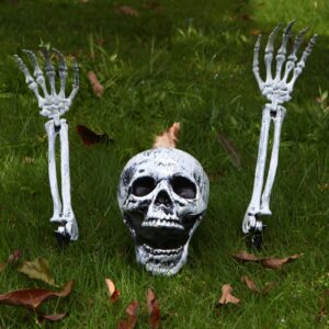 scary halloween decorations outdoor skeleton arms and hands life size skeleton stakes with spider web set for halloween yard decorations skeleton outdoor halloween decor