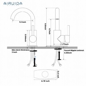 Airuida Matte Black Bar Sink Faucet Single Hole Single Handle Bathroom Sink Faucet Kitchen Small Prep Wet Farmhouse RV Lavatory Vanity Mixer Tap 360 Degree Swivel Spout with Pop Up Drain