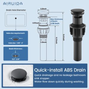 Airuida Matte Black Bar Sink Faucet Single Hole Single Handle Bathroom Sink Faucet Kitchen Small Prep Wet Farmhouse RV Lavatory Vanity Mixer Tap 360 Degree Swivel Spout with Pop Up Drain