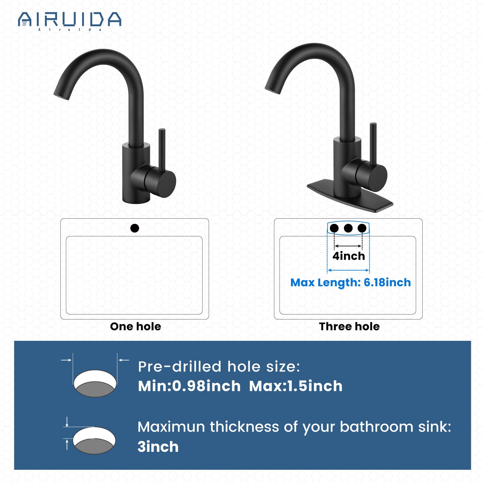 Airuida Matte Black Bar Sink Faucet Single Hole Single Handle Bathroom Sink Faucet Kitchen Small Prep Wet Farmhouse RV Lavatory Vanity Mixer Tap 360 Degree Swivel Spout with Pop Up Drain