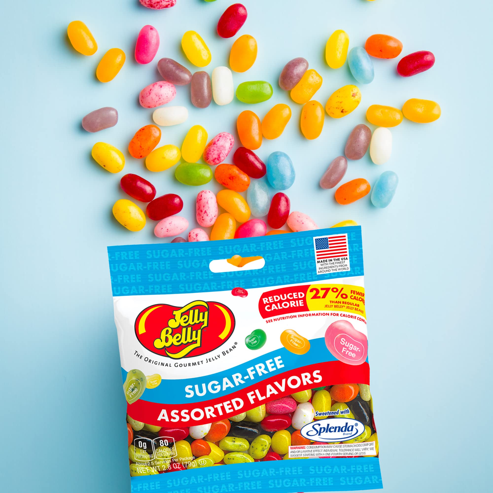 Sugar Free Jelly Beans, Sugar-Free Chewy Candies in Assorted Fruity Flavors, Low Calorie Shareable Sweet Snacks, 2.8 ounce bags, Pack of 3