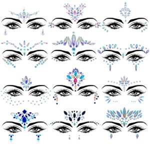 lusy dm 12 sets face gems mermaid face jewels rhinestone rave face gems temporary tattoos crystal face jewels stickers for race carnival festival party