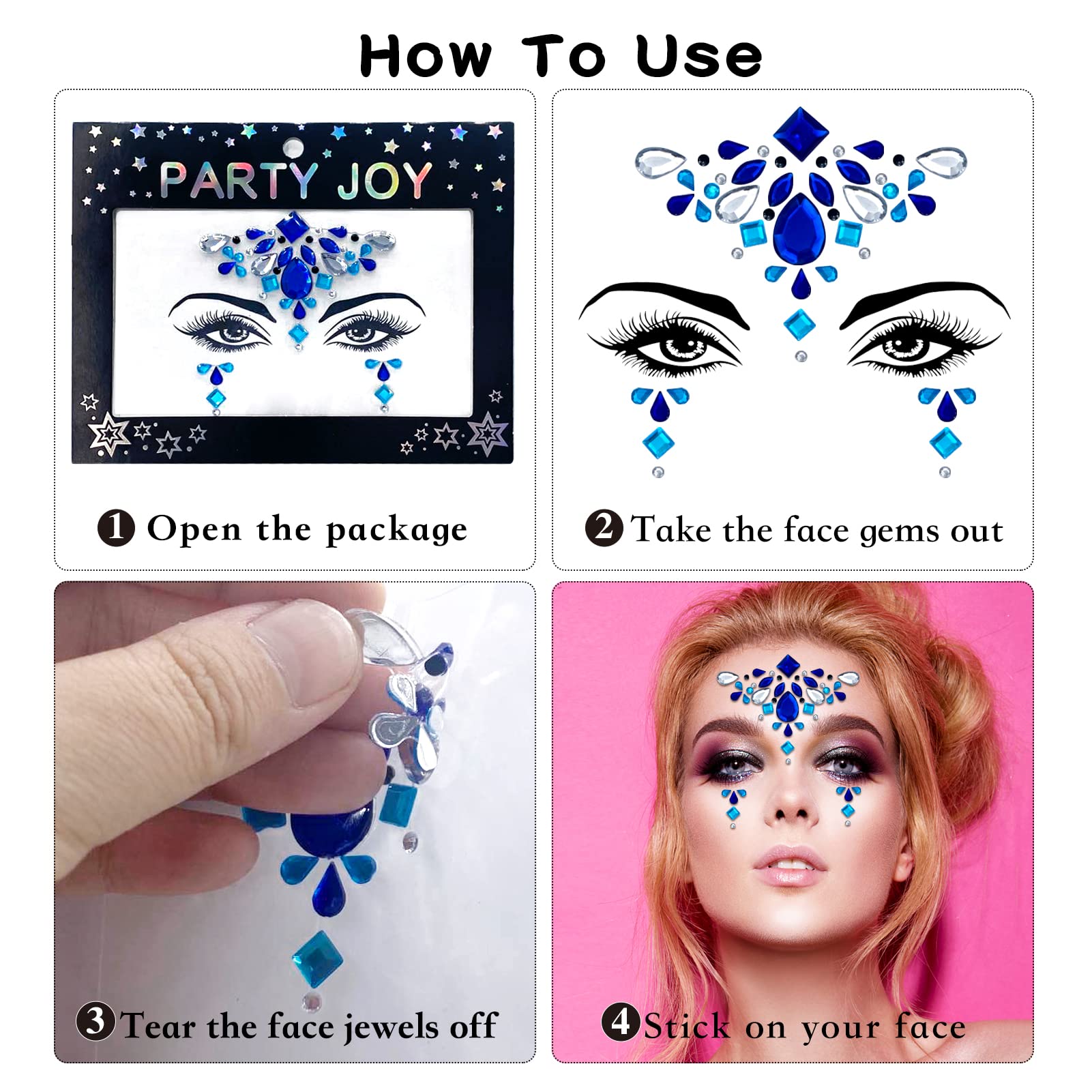 Lusy DM 12 Sets Face Gems Mermaid Face Jewels Rhinestone Rave Face Gems Temporary Tattoos Crystal Face Jewels Stickers for Race Carnival Festival Party