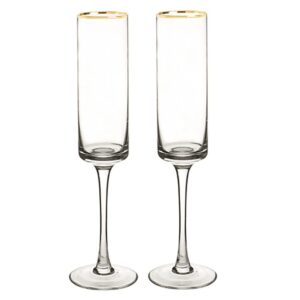 gold rim champagne toasting flutes, 8oz. champagne glasses, set of 2, wedding gifts for the couple, wedding reception/head table