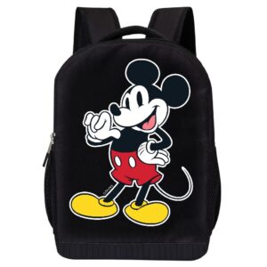 disney mickey mouse black backpack for kids and adults - 17 inch air mesh padded knapsack for school and travel (red-yellow)