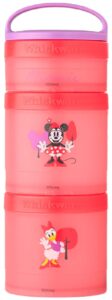 whiskware disney stackable snack containers for kids and toddlers, 3 stackable snack cups for school and travel, minnie and daisy