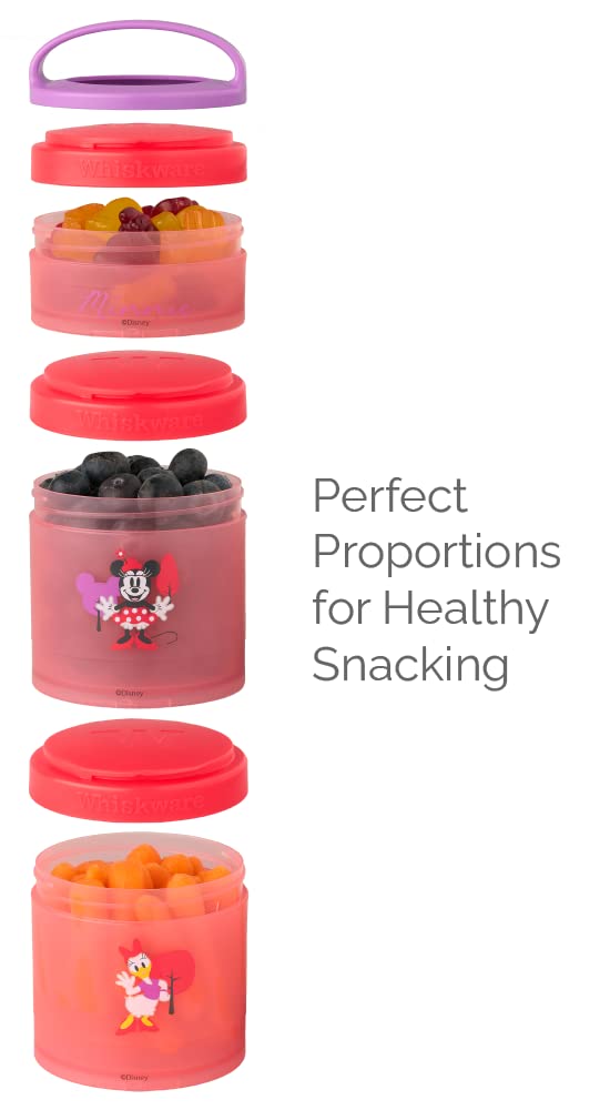 Whiskware Disney Stackable Snack Containers for Kids and Toddlers, 3 Stackable Snack Cups for School and Travel, Minnie and Daisy