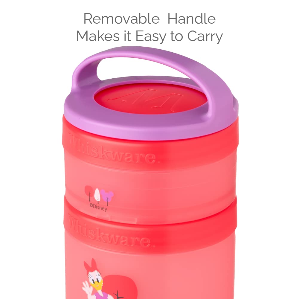 Whiskware Disney Stackable Snack Containers for Kids and Toddlers, 3 Stackable Snack Cups for School and Travel, Minnie and Daisy