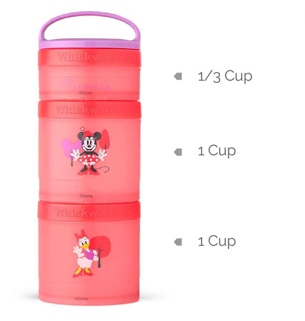 Whiskware Disney Stackable Snack Containers for Kids and Toddlers, 3 Stackable Snack Cups for School and Travel, Minnie and Daisy