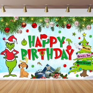 Christmas Birthday Party Decorations, 5x3 Ft Happy Birthday Backdrop for Kid Party Supplies Happy Birthday Banner Cartoon Themed Party Decorations Photography Background