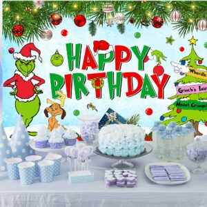 Christmas Birthday Party Decorations, 5x3 Ft Happy Birthday Backdrop for Kid Party Supplies Happy Birthday Banner Cartoon Themed Party Decorations Photography Background