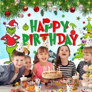 Christmas Birthday Party Decorations, 5x3 Ft Happy Birthday Backdrop for Kid Party Supplies Happy Birthday Banner Cartoon Themed Party Decorations Photography Background