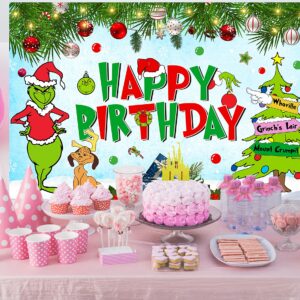 Christmas Birthday Party Decorations, 5x3 Ft Happy Birthday Backdrop for Kid Party Supplies Happy Birthday Banner Cartoon Themed Party Decorations Photography Background