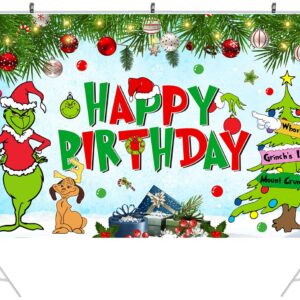 Christmas Birthday Party Decorations, 5x3 Ft Happy Birthday Backdrop for Kid Party Supplies Happy Birthday Banner Cartoon Themed Party Decorations Photography Background