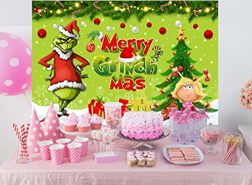 Merry Christmas Party Decorations, 5x3 Ft Christmas Backdrop for Kid Party Supplies Happy Birthday Banner Cartoon Theme Party Decorations Photography Background