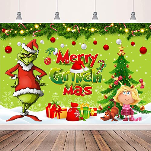 Merry Christmas Party Decorations, 5x3 Ft Christmas Backdrop for Kid Party Supplies Happy Birthday Banner Cartoon Theme Party Decorations Photography Background