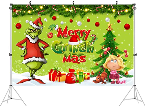 Merry Christmas Party Decorations, 5x3 Ft Christmas Backdrop for Kid Party Supplies Happy Birthday Banner Cartoon Theme Party Decorations Photography Background