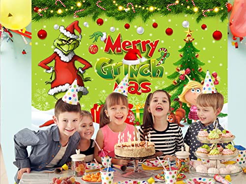 Merry Christmas Party Decorations, 5x3 Ft Christmas Backdrop for Kid Party Supplies Happy Birthday Banner Cartoon Theme Party Decorations Photography Background