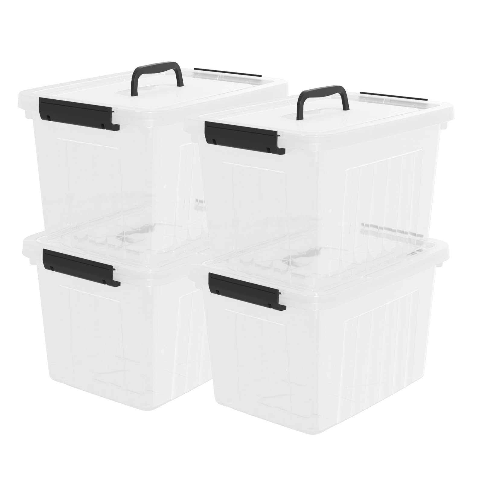 EudokkyNA 4-Pack Latching Box with Handle, 20L Clear Plastic Storage Bins with Lid