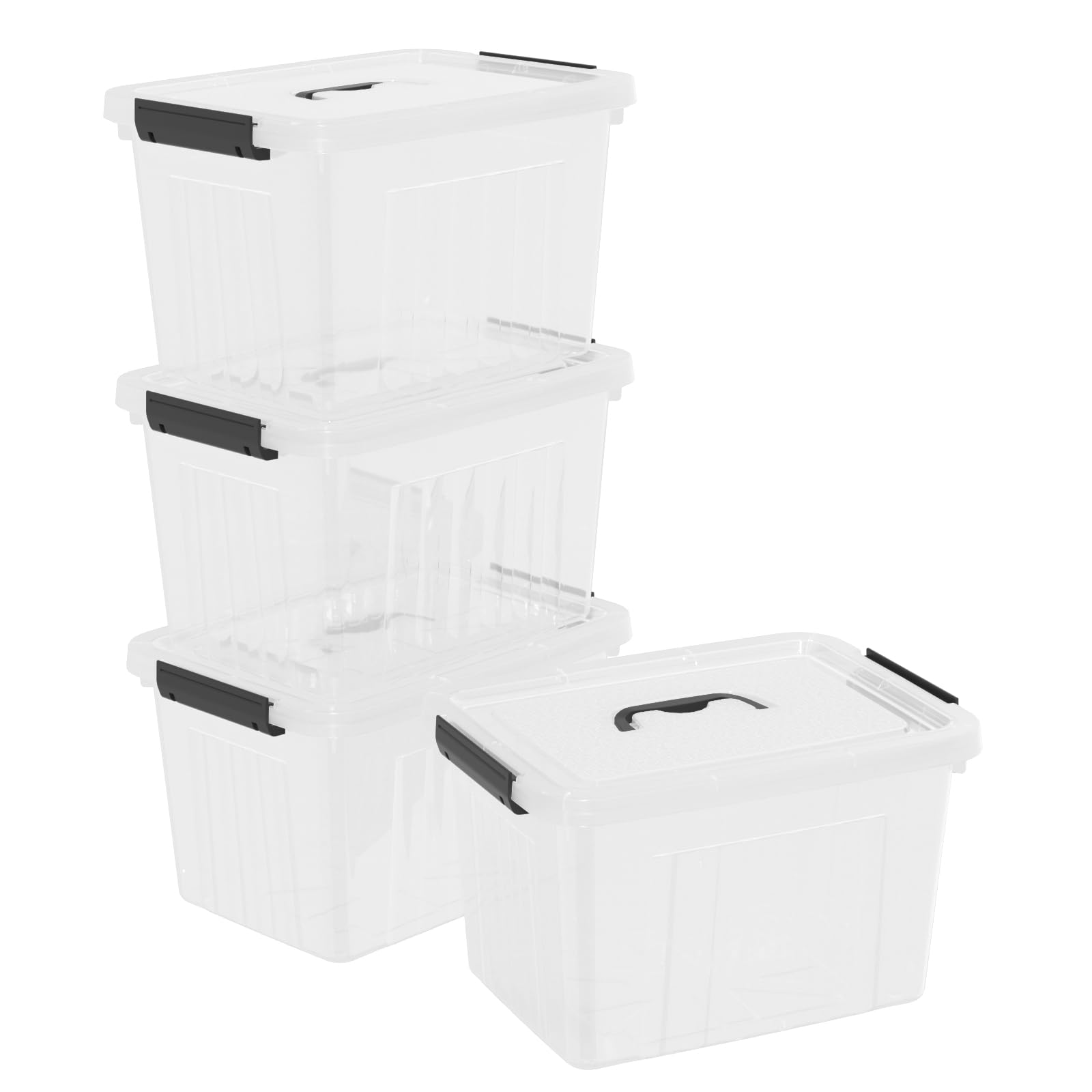 EudokkyNA 4-Pack Latching Box with Handle, 20L Clear Plastic Storage Bins with Lid