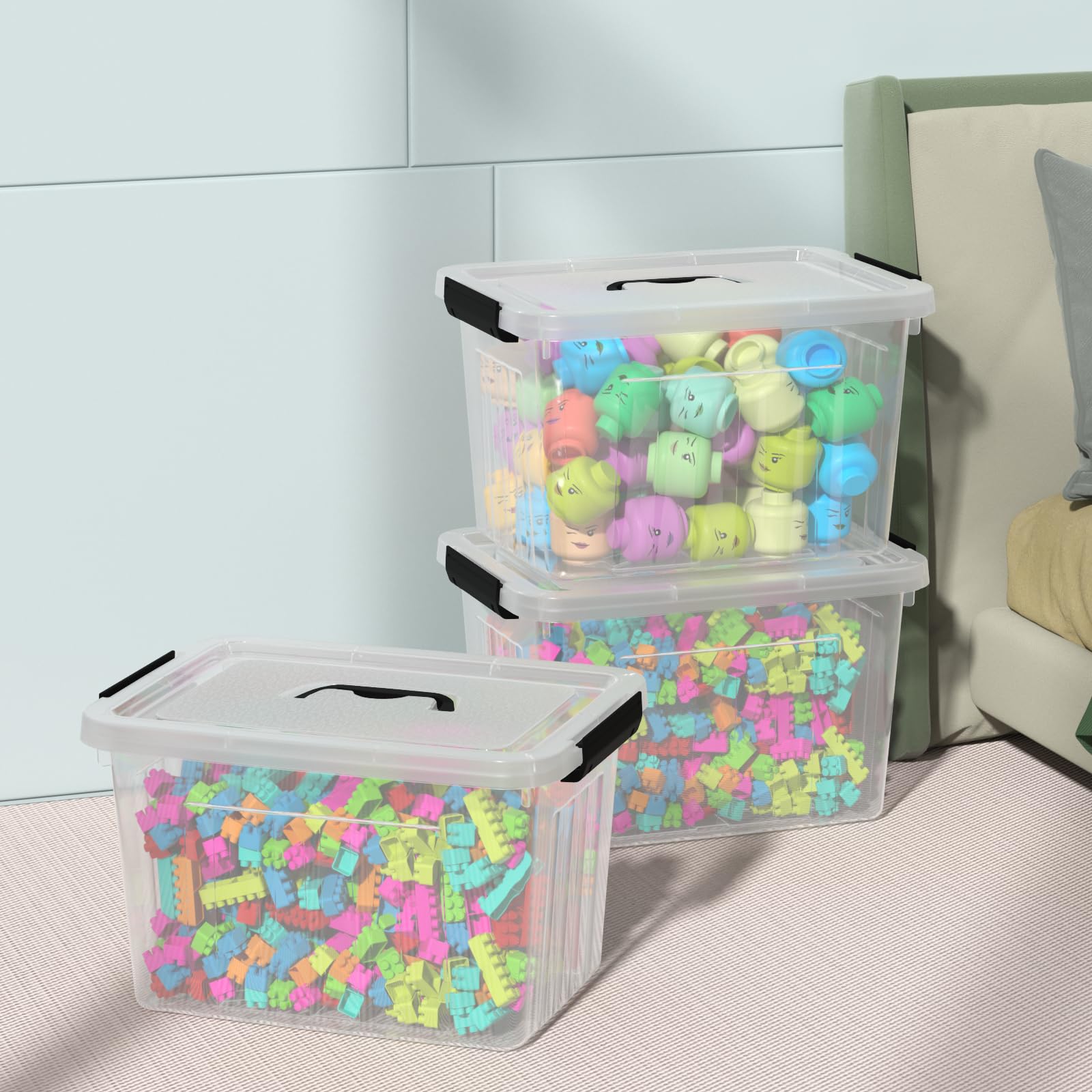 EudokkyNA 4-Pack Latching Box with Handle, 20L Clear Plastic Storage Bins with Lid