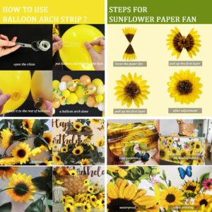 Sunflower Birthday Party Decoration Pack, 111 Pcs Baby Shower Party Supplies Wedding Decors (including Sunflower Backdrop, Tablecloth, Artificial Sunflowers and A Garland, Cake Topper, Balloon