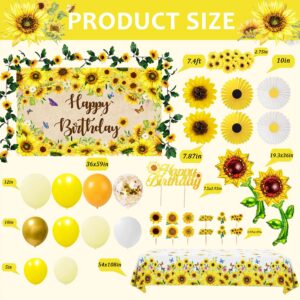 Sunflower Birthday Party Decoration Pack, 111 Pcs Baby Shower Party Supplies Wedding Decors (including Sunflower Backdrop, Tablecloth, Artificial Sunflowers and A Garland, Cake Topper, Balloon