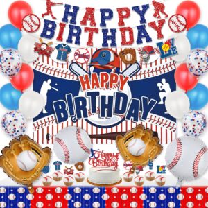 baseball party decorations, baseball birthday party supplies kit, include sport themed birthday backdrop, happy birthday banners, tabelcloth, baseball balloons, cake&cupcake toppers