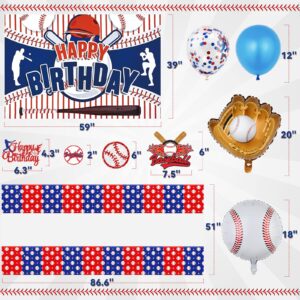Baseball Party Decorations, Baseball Birthday Party Supplies Kit, Include Sport Themed Birthday Backdrop, Happy Birthday Banners, Tabelcloth, Baseball Balloons, Cake&Cupcake Toppers