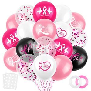 grehge ces pink ribbon latex balloons breast cancer awareness balloons transparent confetti glitter balloons set printed balloons with ribbons for charity fundraiser party supplies, 8 designs