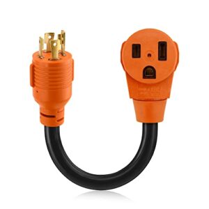flameweld welder adapter cord - nema l14-30p twist locking to 6-50r, 4 prong generator to 3 prong welder power adapter cord, 125/250v stw 10awg generator cord, etl (orange)