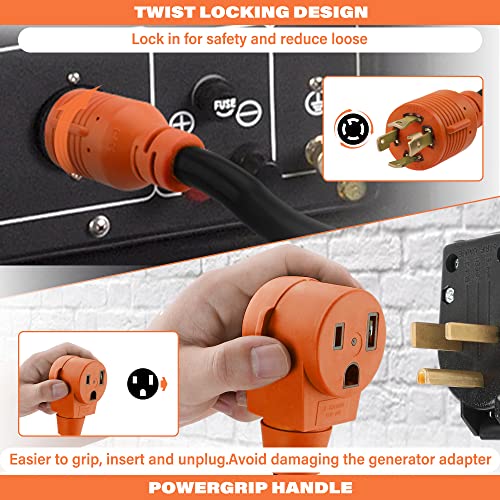 Flameweld Welder Adapter Cord - NEMA L14-30P Twist Locking to 6-50R, 4 Prong Generator to 3 Prong Welder Power Adapter Cord, 125/250V STW 10AWG Generator Cord, ETL (Orange)