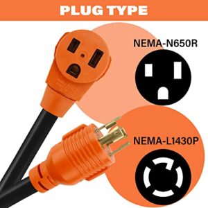 Flameweld Welder Adapter Cord - NEMA L14-30P Twist Locking to 6-50R, 4 Prong Generator to 3 Prong Welder Power Adapter Cord, 125/250V STW 10AWG Generator Cord, ETL (Orange)