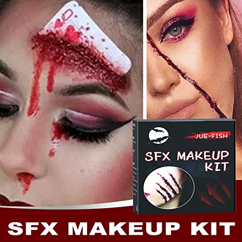 Halloween Fake Blood Makeup Kit,Halloween Sfx Makeup Kit,Halloween Scary Face Makeup,Sfx Makeup Fake Wound Scar,Realistic Washable for Art,Theater,Halloween,Parties and Cosplay