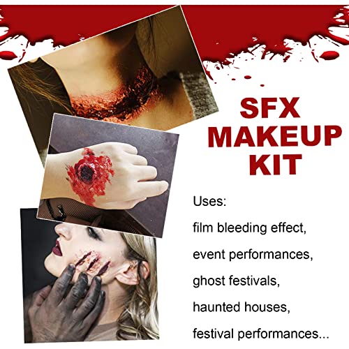 Halloween Fake Blood Makeup Kit,Halloween Sfx Makeup Kit,Halloween Scary Face Makeup,Sfx Makeup Fake Wound Scar,Realistic Washable for Art,Theater,Halloween,Parties and Cosplay