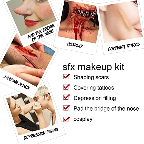 Halloween Fake Blood Makeup Kit,Halloween Sfx Makeup Kit,Halloween Scary Face Makeup,Sfx Makeup Fake Wound Scar,Realistic Washable for Art,Theater,Halloween,Parties and Cosplay