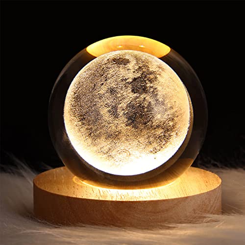 GIMURM Christmas Gift,Crystal Glass Light,Night Light,Light Lamp,Glass Lamp,Ball Lamp,Warm Lighting,Night Light Lamp,Space Lamp,Moon Lamp,Warm Light Lamp (Moon)