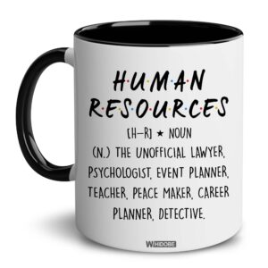 whidobe human resources gifts for women, men, dad, mom, hr mug, funny hr gifts for women, human resources office decor, hr gifts for coworkers, gift for hr accent black mug, mothers fathers day