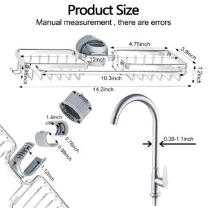 SIMCAS Faucet Sponge Holder Kitchen Sink Caddy, Over The Sink Shelf Drain Rack for Sink Organizer & Storage, Stainless Kitchen Sink Accessory for soap, Peeler,Brush (Double with Dishcloth Rack,Black)