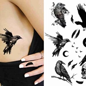 Dopetattoo 6 Sheets Dopetattoo Temporary Tattoos Raven Tattoo Crow Tattoo Temporary Tattoo Fake Neck Tattoo Fake Crow Tattoo Fake Hand Tattoos Black Raven Tattoo Arm Chest for Women Men Adults