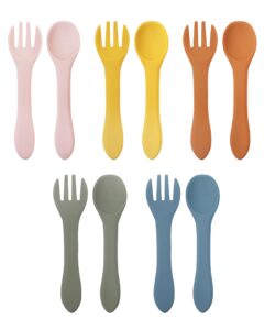 10 pcs silicone baby spoons and baby forks, chewable baby utensils for self-feeding, silicone baby utensils, kids utensils for over 6 months babies spoon toddler utensil
