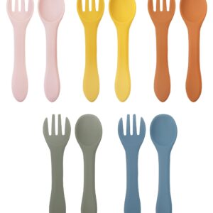 10 Pcs Silicone Baby Spoons and Baby Forks, Chewable Baby Utensils for Self-Feeding, Silicone Baby Utensils, Kids Utensils for Over 6 Months Babies Spoon toddler utensil