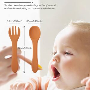 10 Pcs Silicone Baby Spoons and Baby Forks, Chewable Baby Utensils for Self-Feeding, Silicone Baby Utensils, Kids Utensils for Over 6 Months Babies Spoon toddler utensil