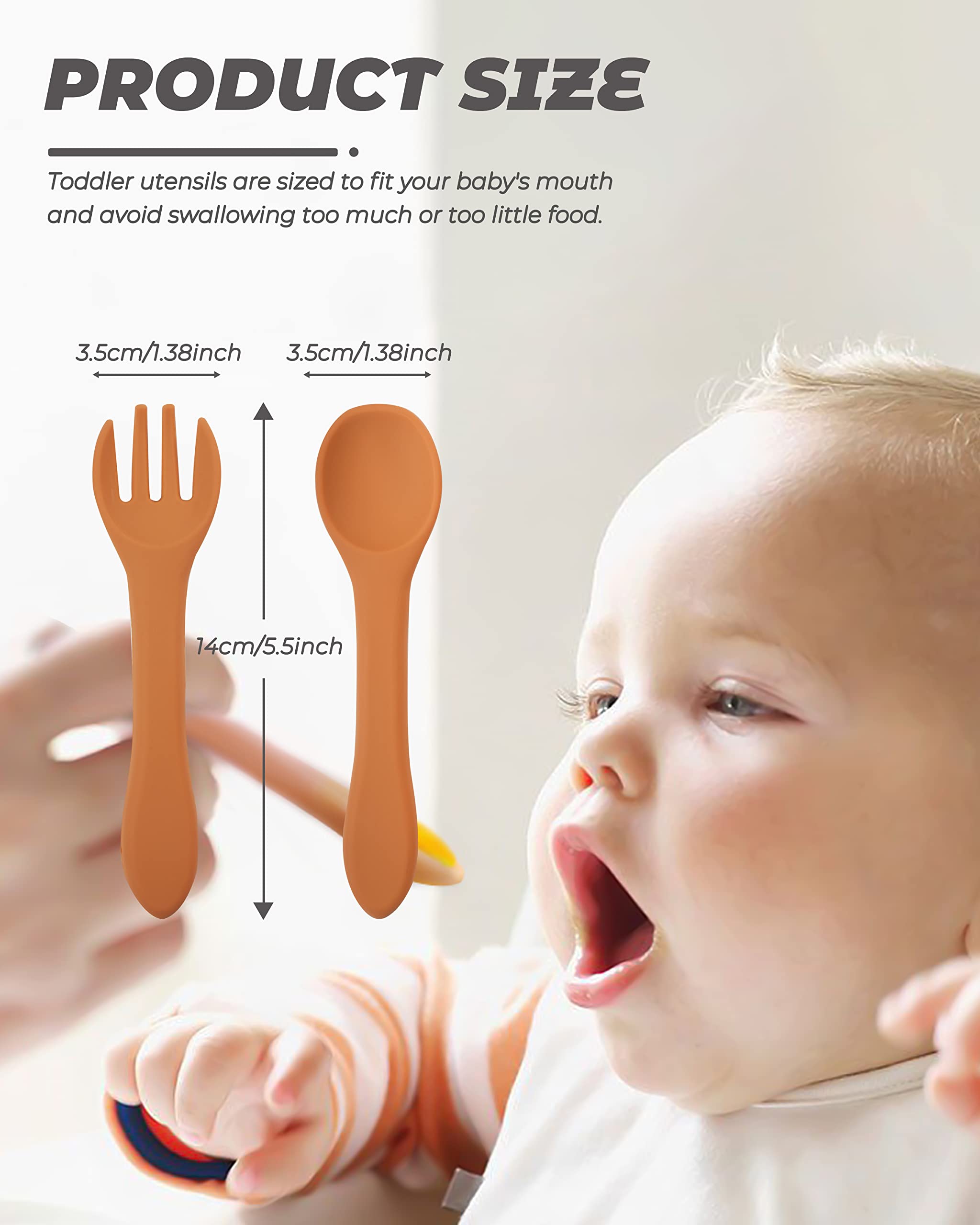 10 Pcs Silicone Baby Spoons and Baby Forks, Chewable Baby Utensils for Self-Feeding, Silicone Baby Utensils, Kids Utensils for Over 6 Months Babies Spoon toddler utensil