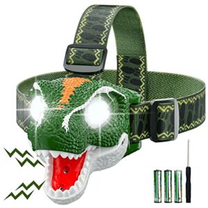 cosoos led headlamp for kids flashlight camping gear, roar & silent mode, outdoor toy head lamp for boy girl toddler, 3.4oz lightweight headlight, birthday gift - battery included