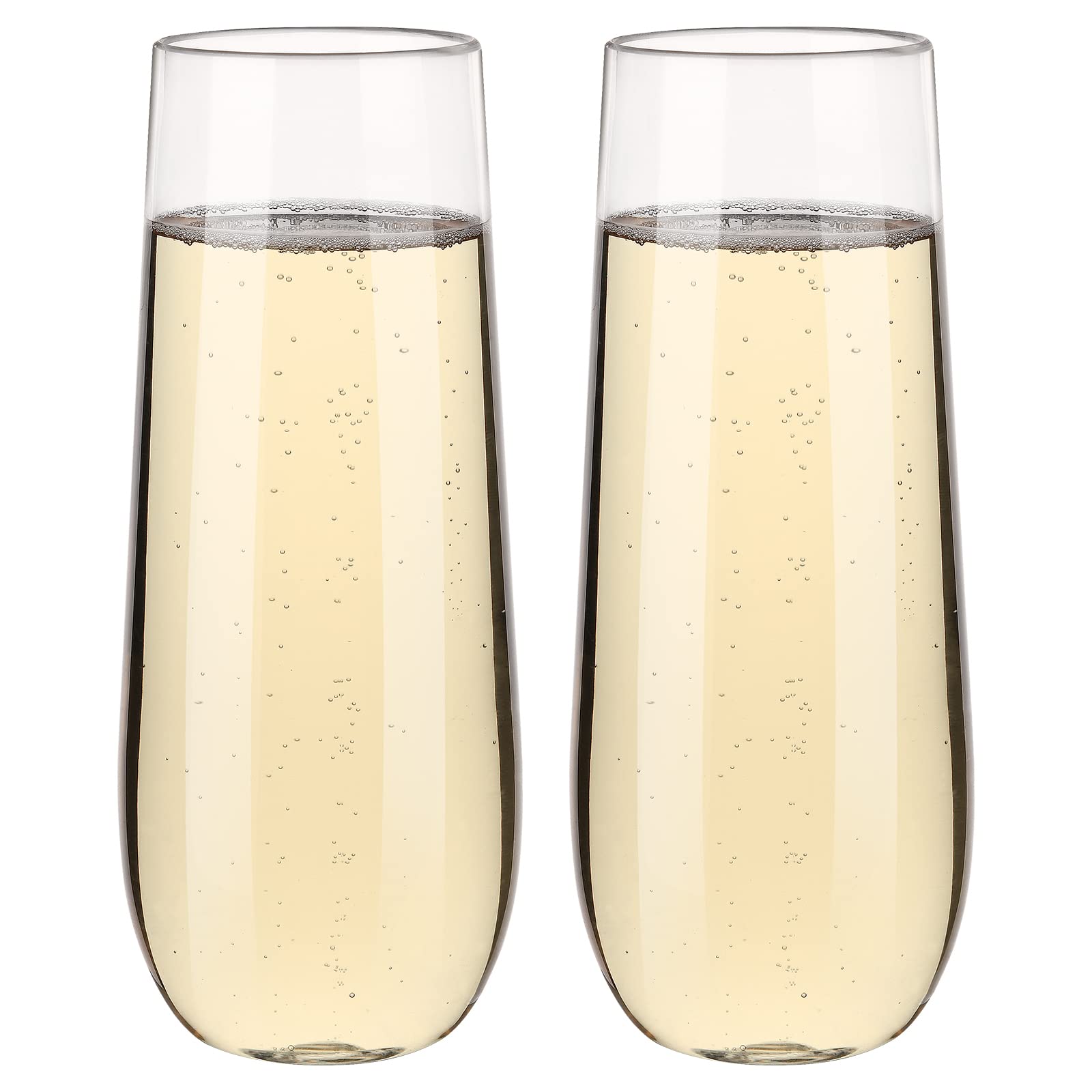 hotder 2Pack 100% Tritan Plastic Champagne Flutes,12 Oz Stemless Unbreakable Clear Plastic Toasting Glasses,Shatterproof Recyclable and BPA-Free