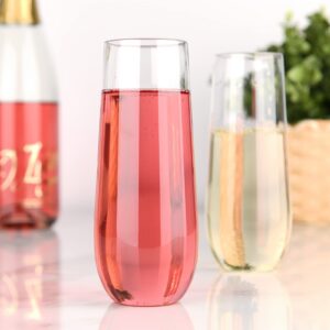 hotder 2Pack 100% Tritan Plastic Champagne Flutes,12 Oz Stemless Unbreakable Clear Plastic Toasting Glasses,Shatterproof Recyclable and BPA-Free