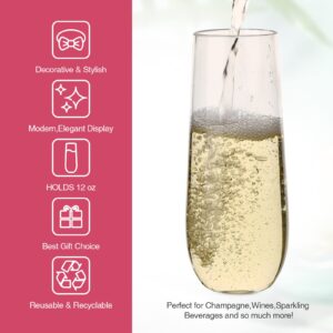 hotder 2Pack 100% Tritan Plastic Champagne Flutes,12 Oz Stemless Unbreakable Clear Plastic Toasting Glasses,Shatterproof Recyclable and BPA-Free