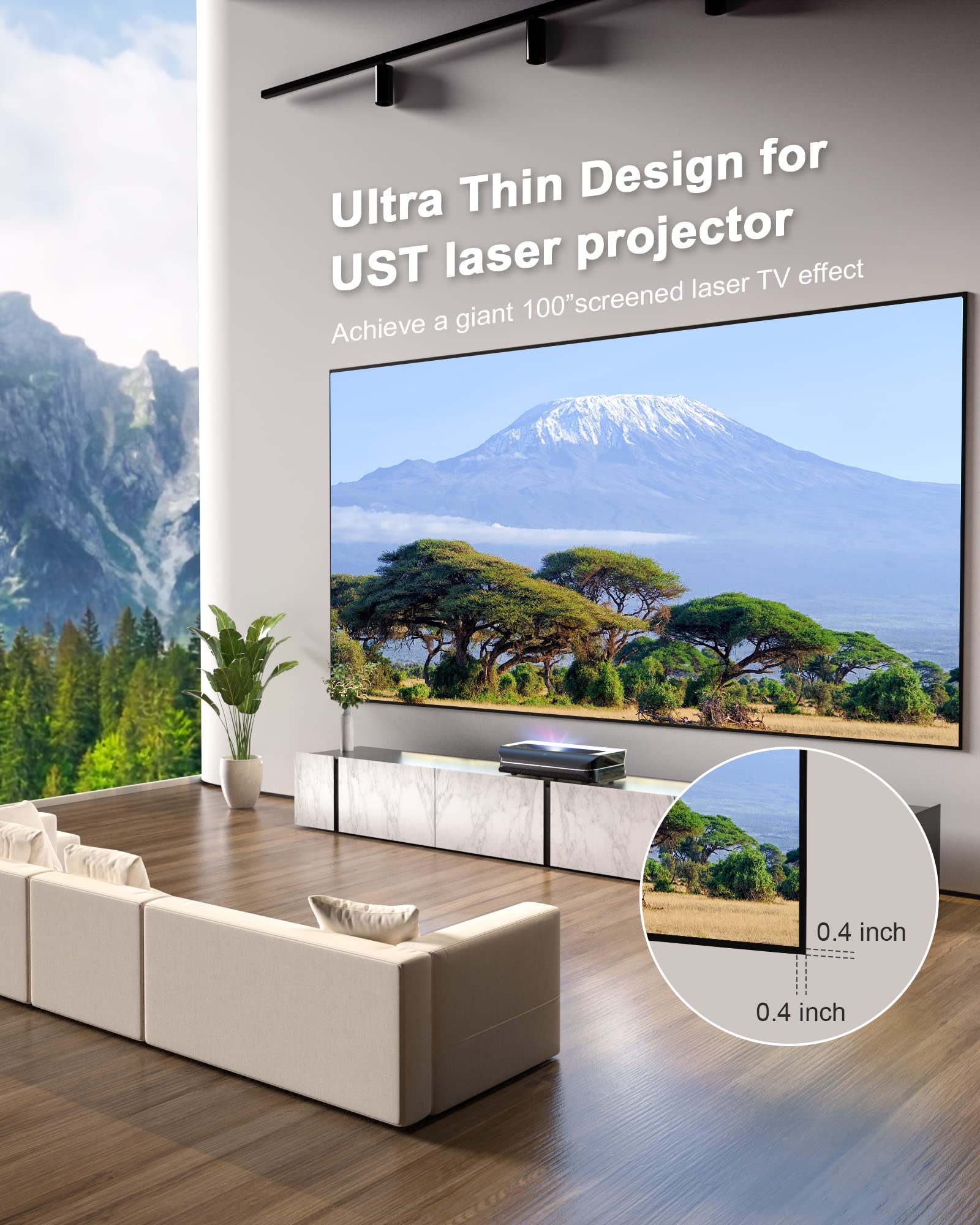 AWOL VISION 100" UST Projector Screen for Bright Day Light Using, 85% Ambient Light Rejecting (ALR) Fresnel Projector Screen for Ultra Short Throw Projector, Fixed Frame, Active 3D, HDR -D100