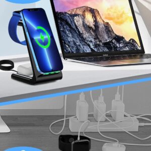 Wireless Charger, 3 in 1 Qi-Certified Fast Wireless Charging Station Stand Dock Made for Apple Watch 7 6 SE 5 4 3,Fast Wireless Charger Made for iPhone 15/15 Plus/15 Pro Max/14/13/12/11/X,AirPods Pro